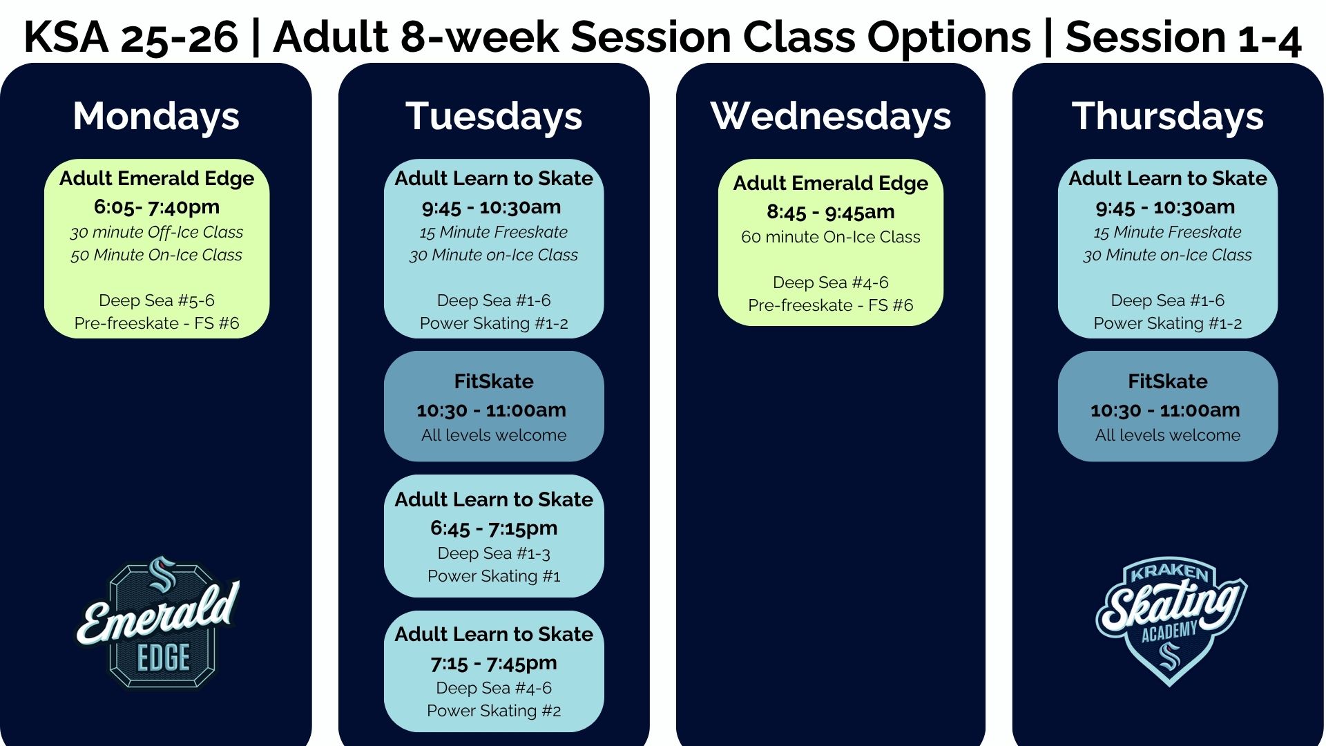 Adult LTS session 1-4 schedule
